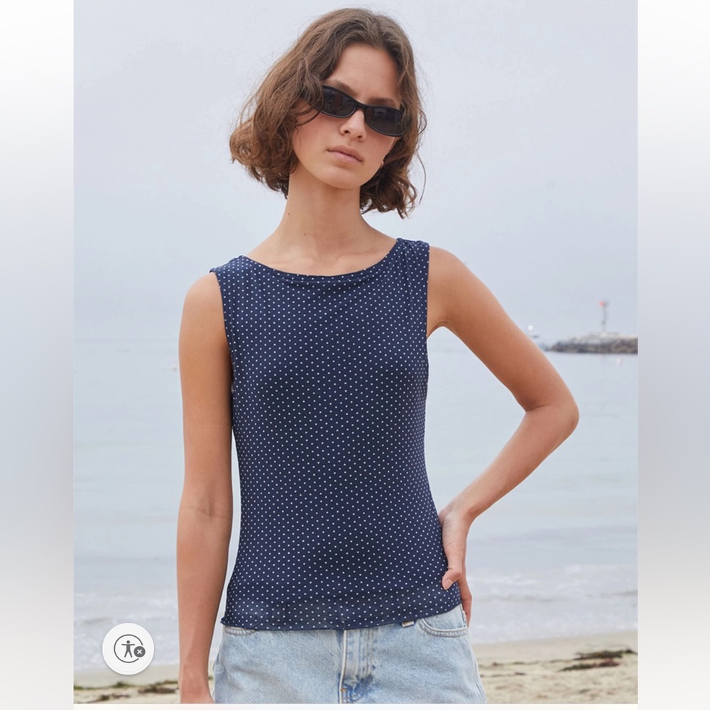 John Galt Brandy Melville Pac Sun Navy Polka Dot Mesh Sleeveless Lined Tank Top